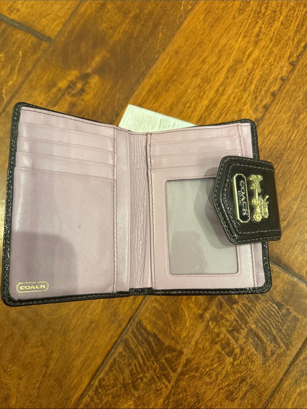 Coach Tan Signature Fold Wallet with Dark Brown Trim - Picture 2 of 5